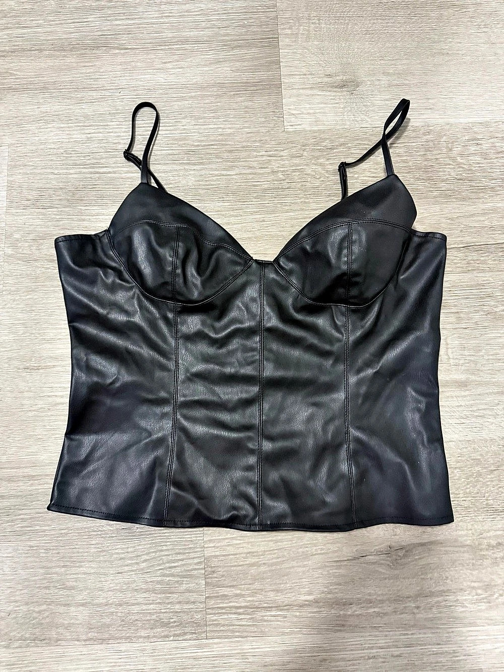 Zara Black Faux Leather Corset Camisole Size Medium Like New